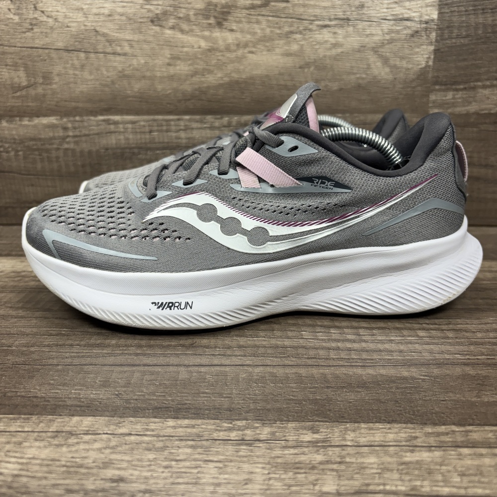 Saucony Women's Gray and Pink PWRRUN+ Athletic Running Sneakers - Picture 4 of 10